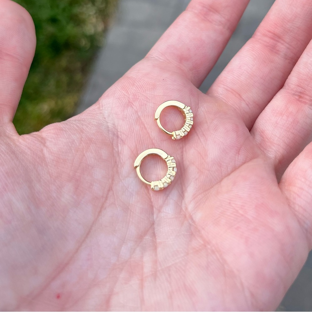 Delicate White Opal Huggie Earrings - Picture 7 of 7